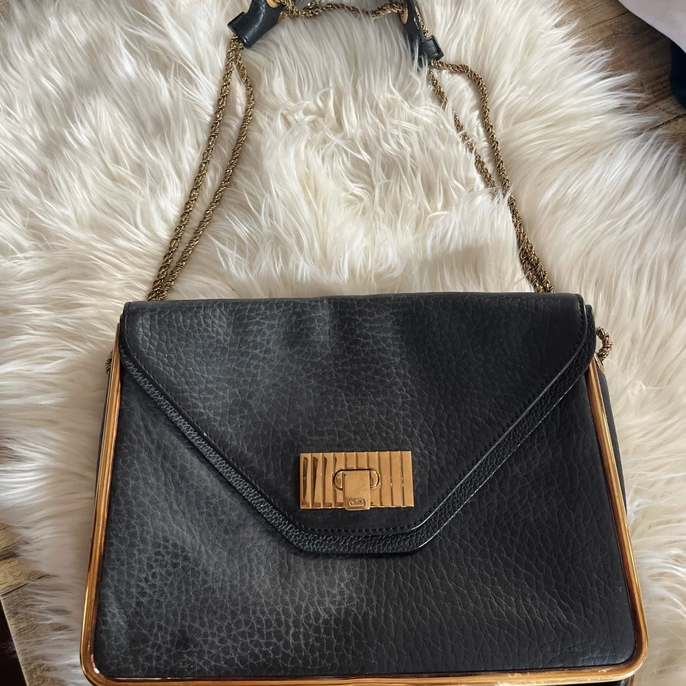 Chloé Sally black and gold leather shoulder bag